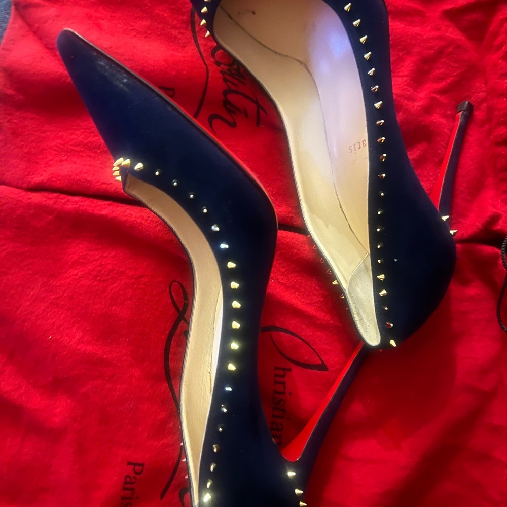Christian Louboutin Navy Heels with Gold Studs